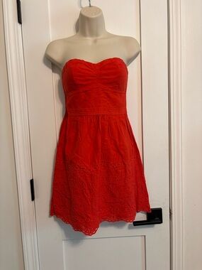 American Eagle Outfitters Strapless Red Eyelet Dress